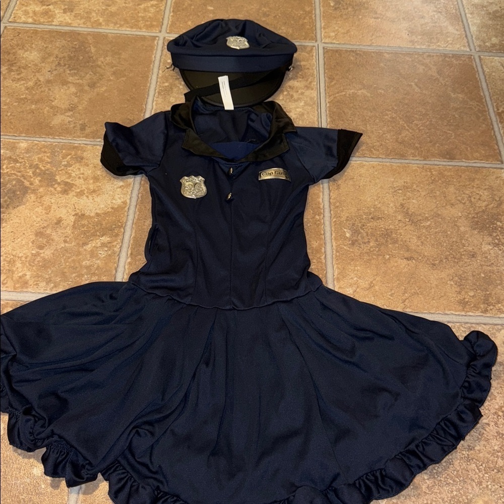 Navy Blue Police Costume Dress with Hat Child medium 8/10 Halloween Dress Up